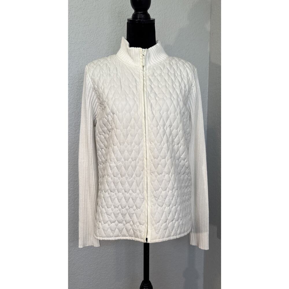 For Cynthia Women's Size XL Winter White Puffer Jacket Cardigan Long Sleeve - Picture 2 of 14